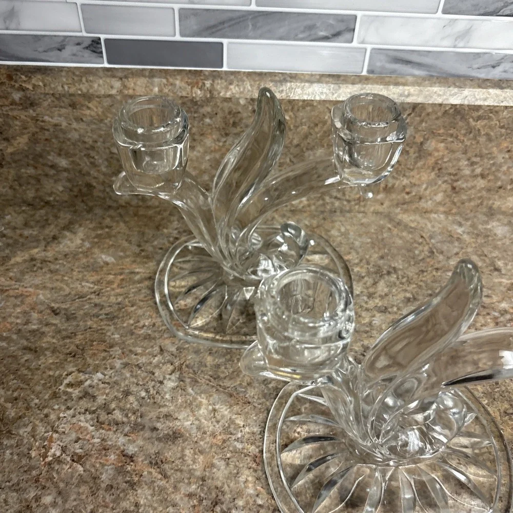 VTG PAIR (2) of FOSTORIA CRYSTAL CLEAR ‎ BAROQUE  DOUBLE CANDELABRAS
